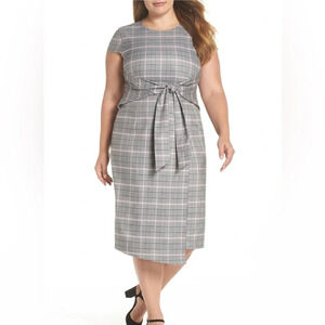 1901 Plaid Cinched Waist Sheath Midi Dress size 16